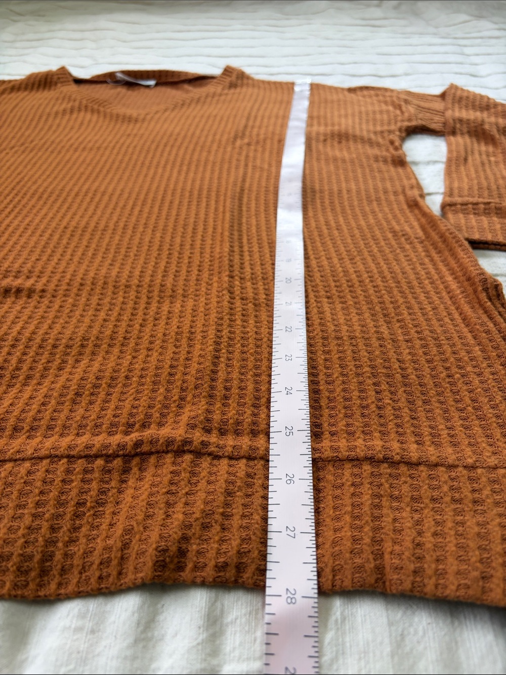 Zenana Outfitters V-Neck Waffle Knit Sweater - Burnt Orange - Picture 6 of 7
